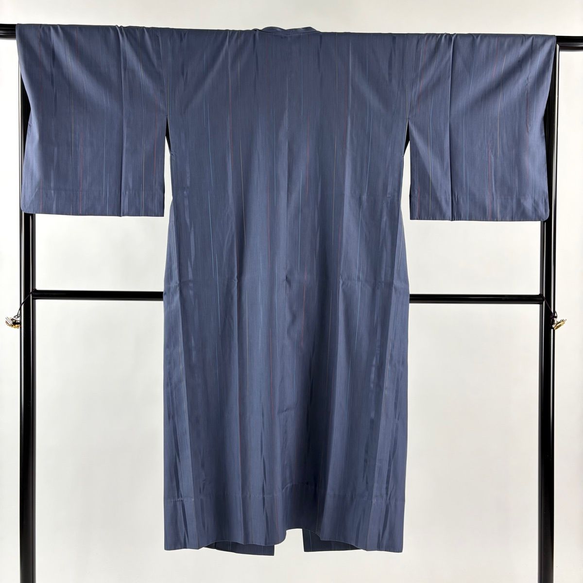 道中着 身丈128 5 cm 裄丈67 M 和装コート 縦縞 藍色 正絹 秀品