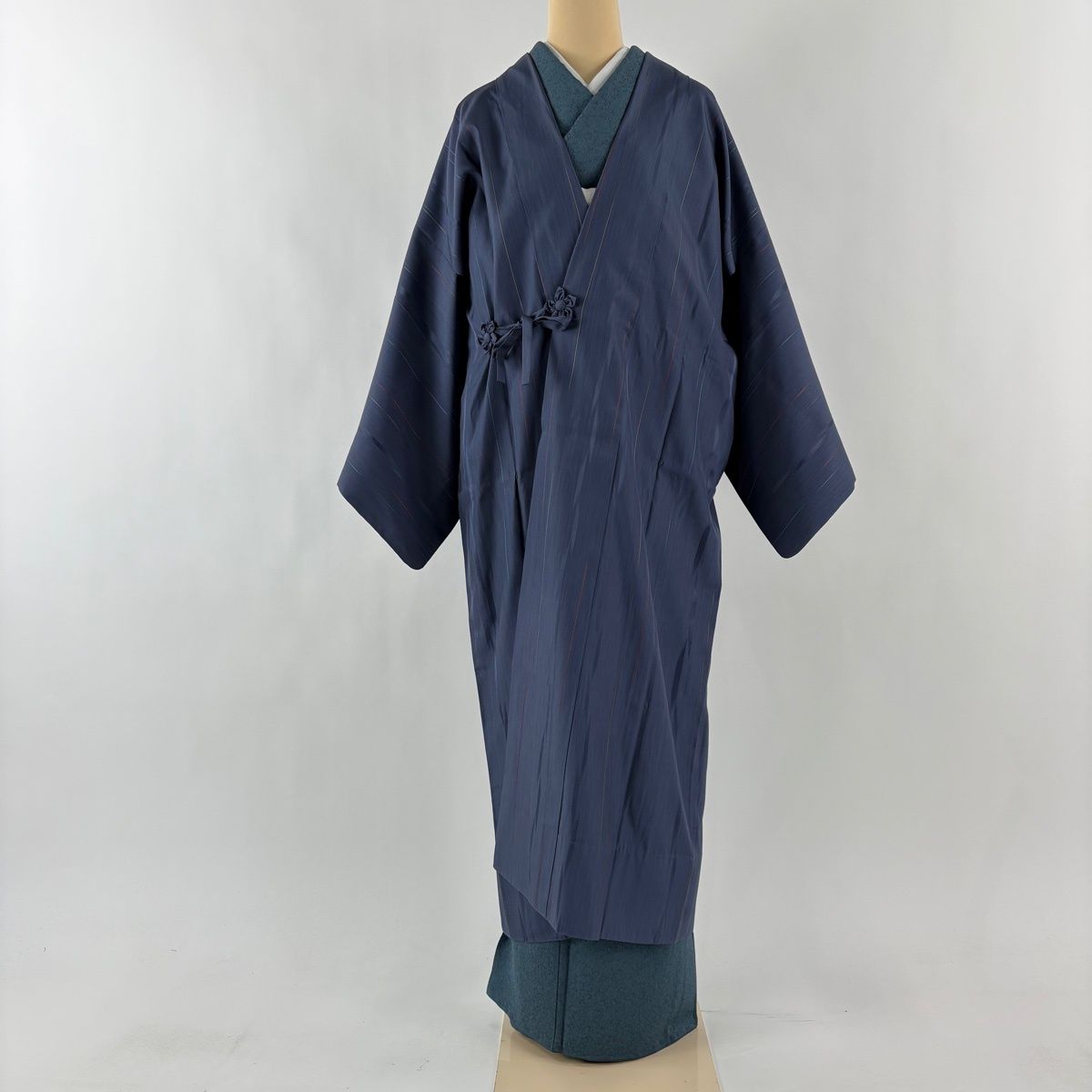 道中着 身丈128.5 cm 裄丈67 M 和装コート 縦縞 藍色 正絹 秀品