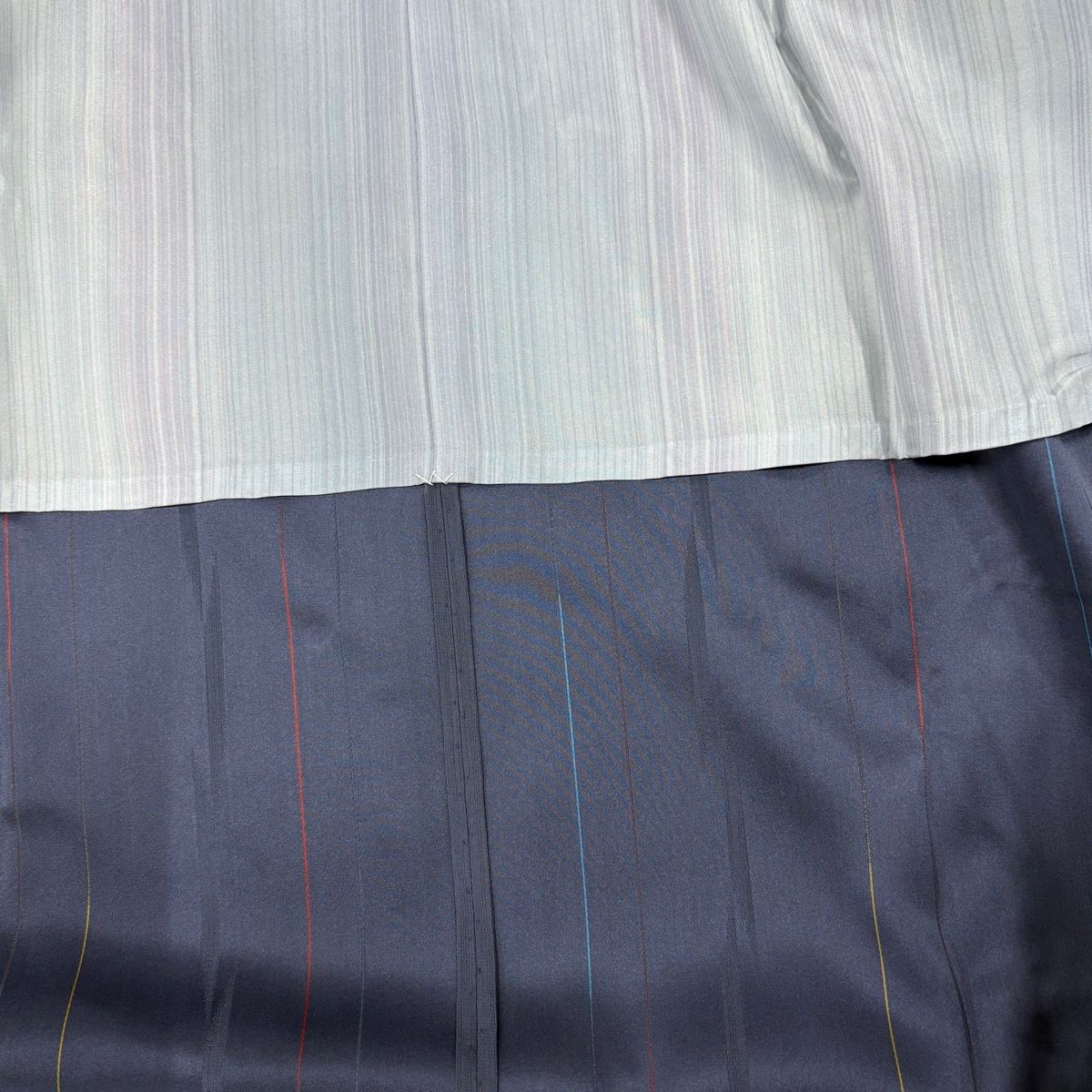 道中着 身丈128 5 cm 裄丈67 M 和装コート 縦縞 藍色 正絹 秀品 羽織 着物 浴衣