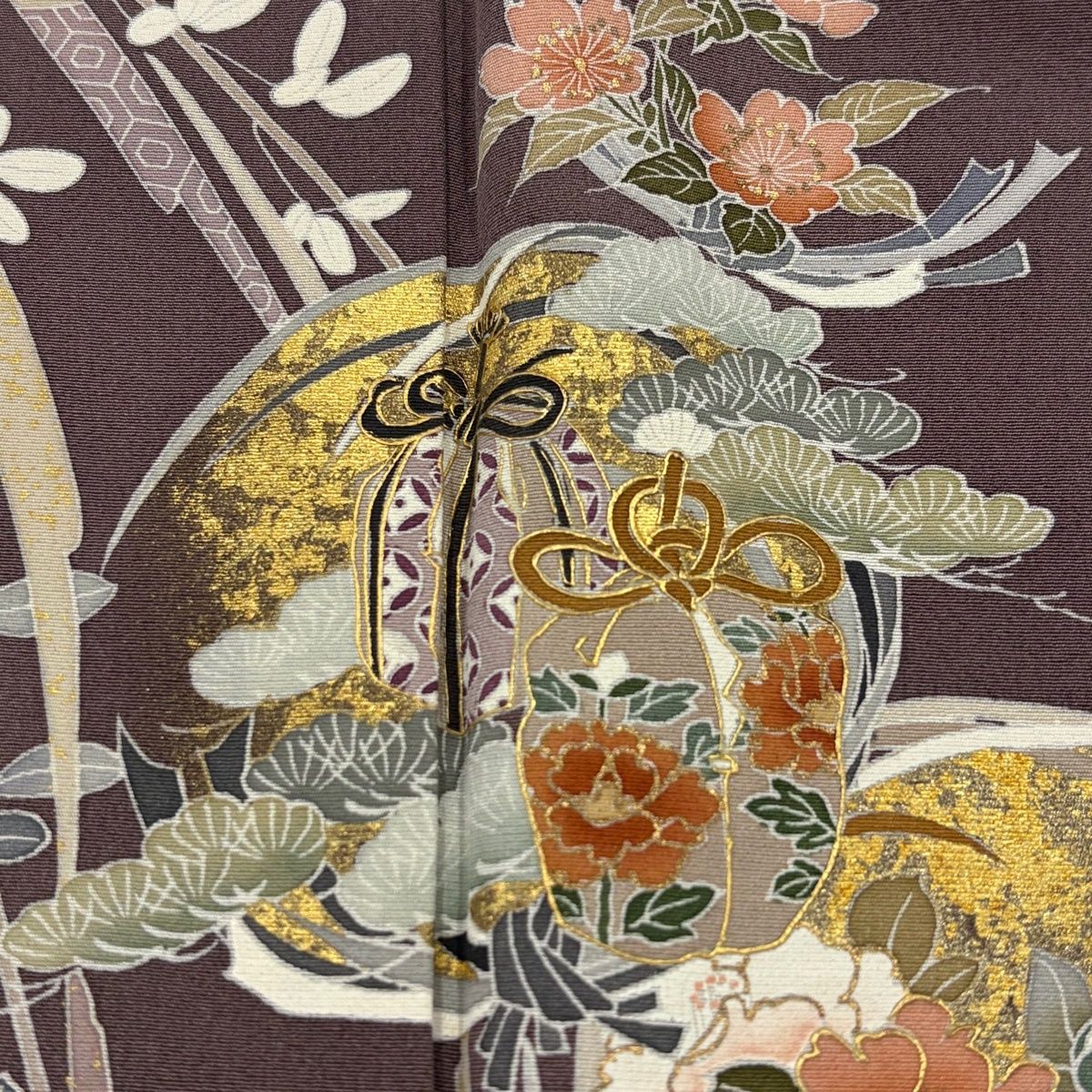  訪問着 身丈165 cm 裄丈69 L 袷 落款 花丸文 蔓帯 金彩 灰紫 正絹 秀品 訪問着 付け下げ 着物