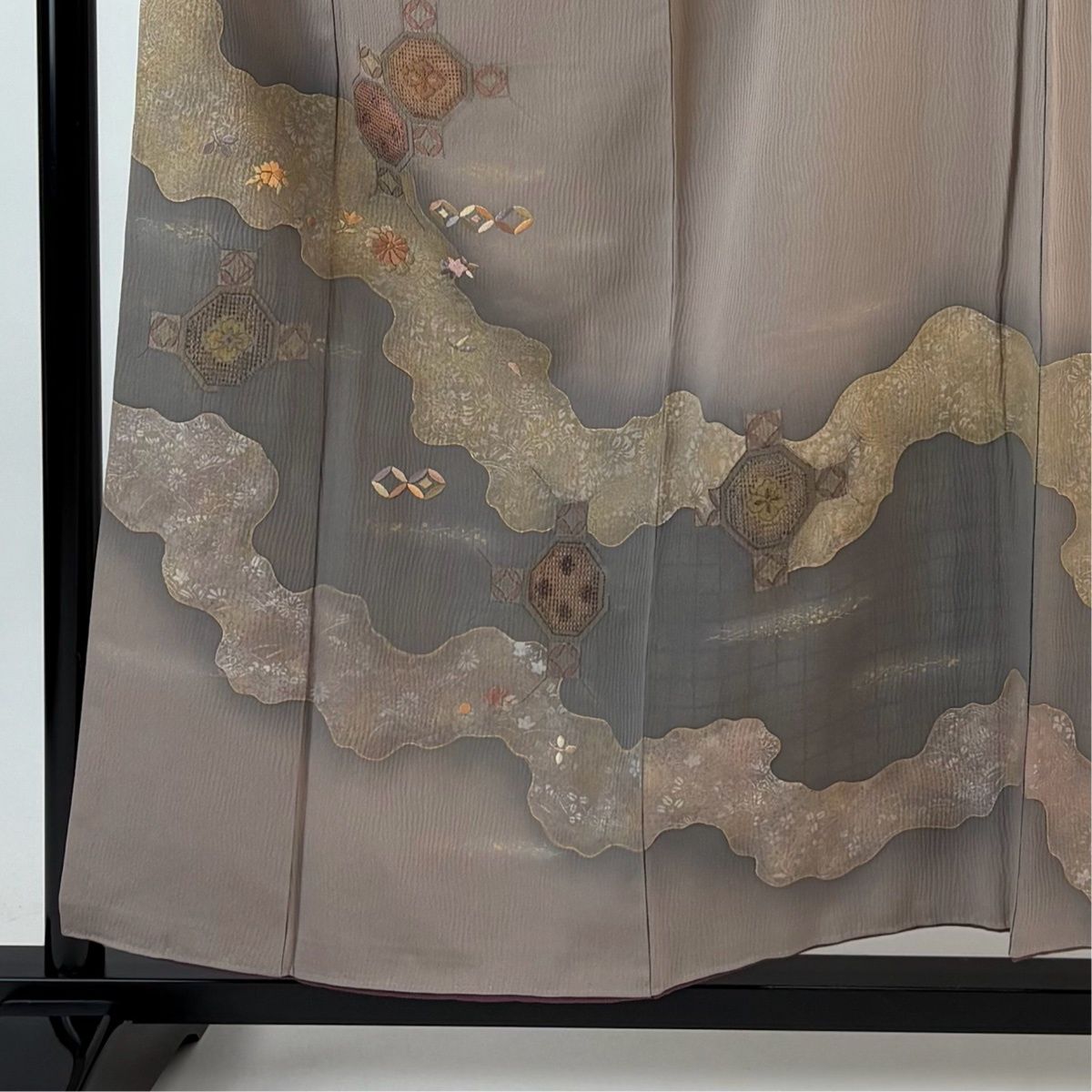 付下げ 身丈156.5 cm 裄丈65 M 袷 蜀江文 道長取り 刺繍 金糸 薄小豆 正絹 秀品