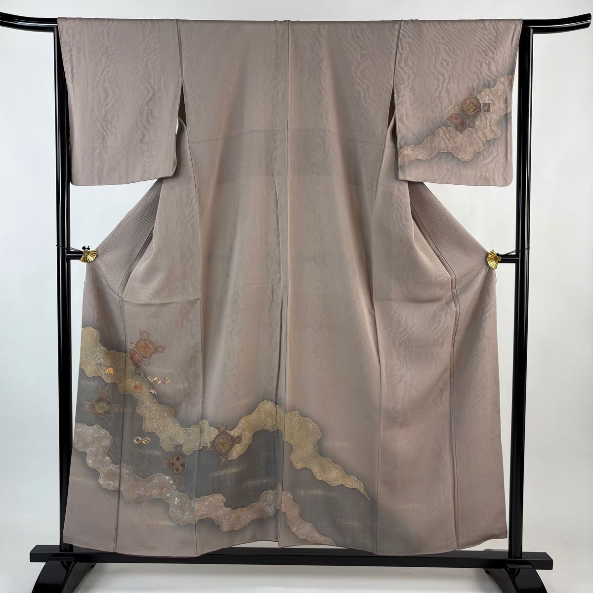 【美品】 付下げ 身丈156.5cm 裄丈65cm M 袷 蜀江文 道長取り 刺繍 金糸 薄小豆 正絹 秀品 【】