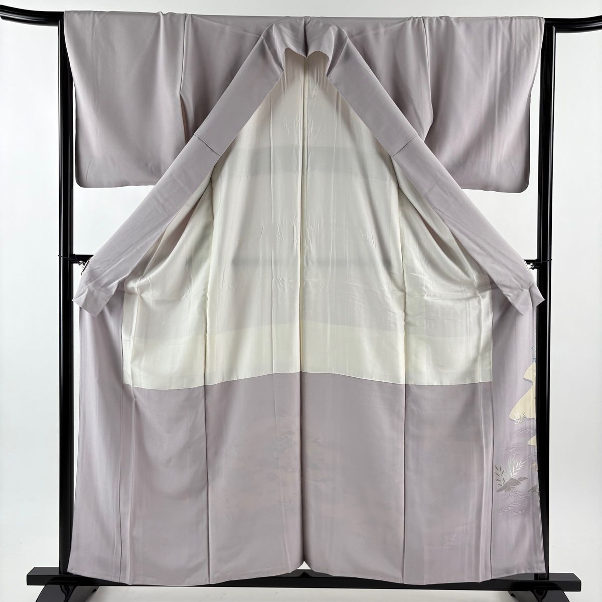  色留袖 身丈159 5 cm 裄丈64 M 袷 落款 風景 松竹梅 ぼかし 灰紫 正絹 秀品 一つ紋 色留袖 着物