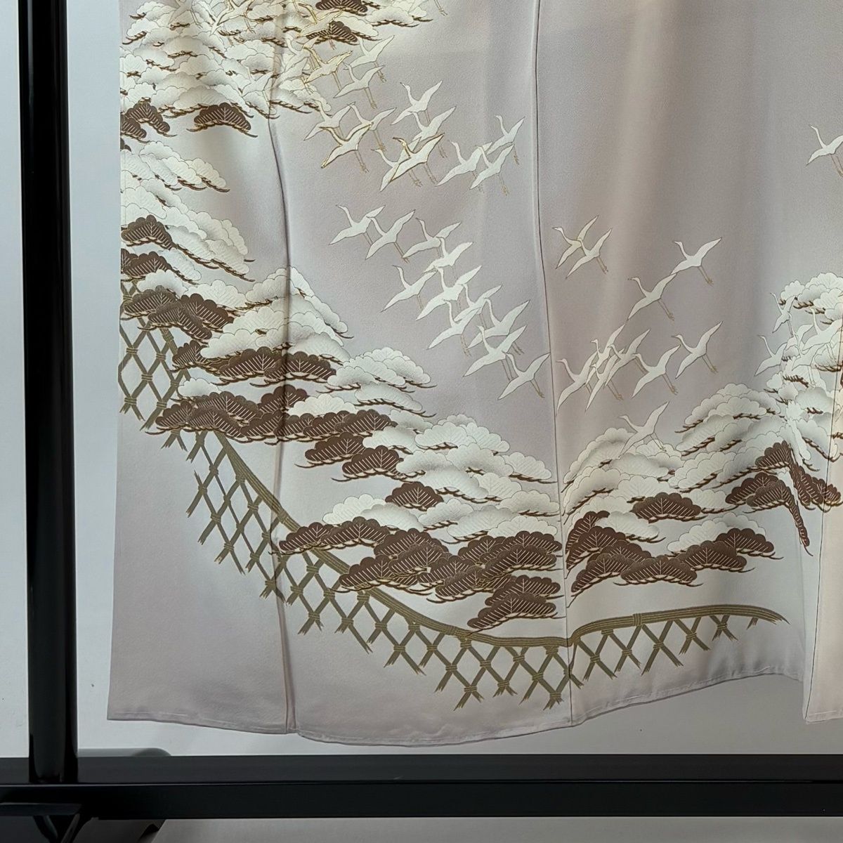 色留袖 身丈155.5 cm 裄丈65.5 M 袷 鶴 松 金糸 金彩 薄小豆 正絹 秀品 一つ紋