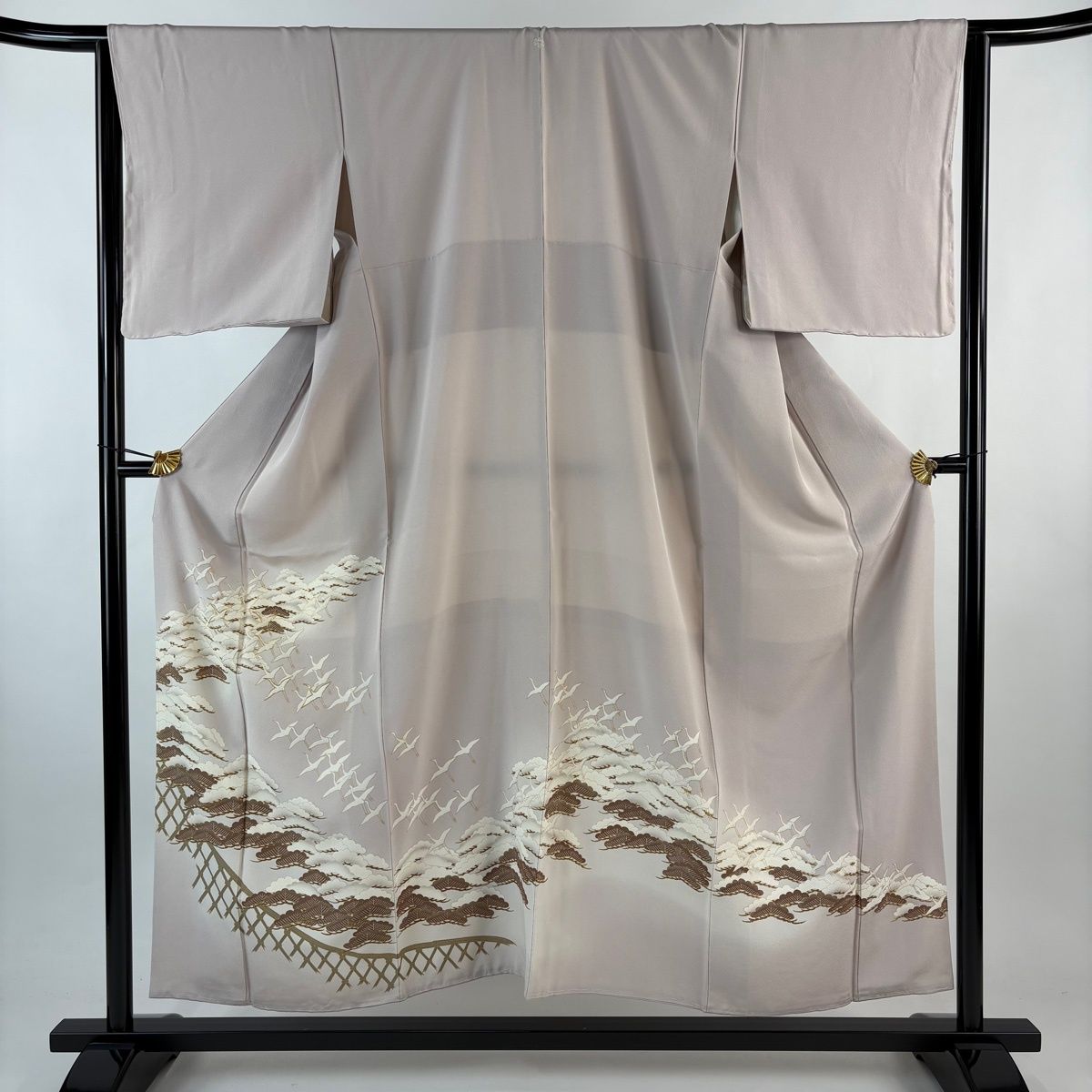 色留袖 身丈155.5 cm 裄丈65.5 M 袷 鶴 松 金糸 金彩 薄小豆 正絹 秀品 一つ紋