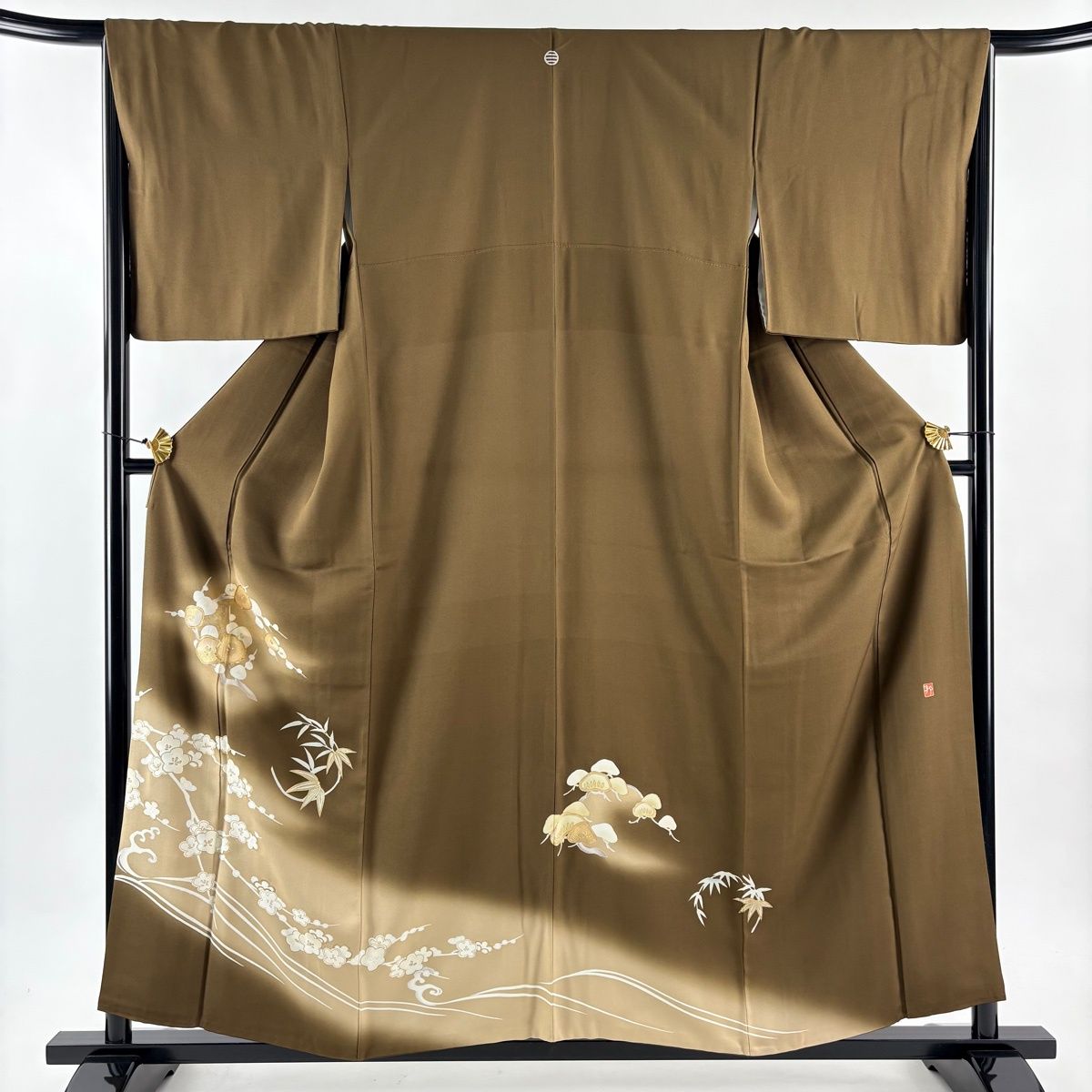 色留袖 身丈158 cm 裄丈66 M 袷 落款 花丸文 松竹梅 金糸 金彩 茶色 正絹 秀品 一つ紋