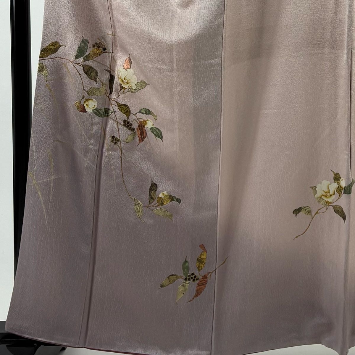 付下げ 身丈161.5 cm 裄丈63 S 袷 葉柄 実 螺鈿 金彩 薄ピンク 正絹 名品