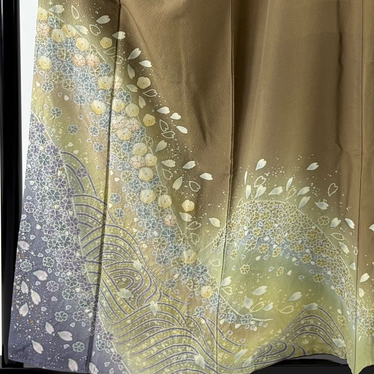 色留袖 身丈158 cm 裄丈66.5 M 袷 吉乃一廉 落款 辻が花 波 ぼかし 金彩 茶色 正絹 名品 一つ紋