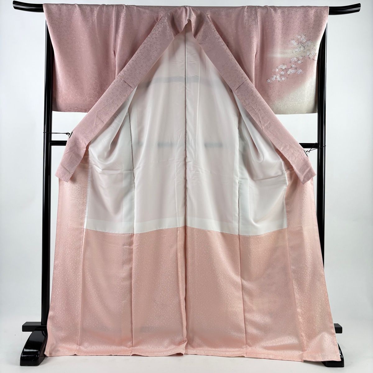  付下げ 身丈173.5 cm 裄丈68 L 袷 やまと 桜 扇 箔 金彩 薄ピンク 正絹 訪問着 付け下げ 着物