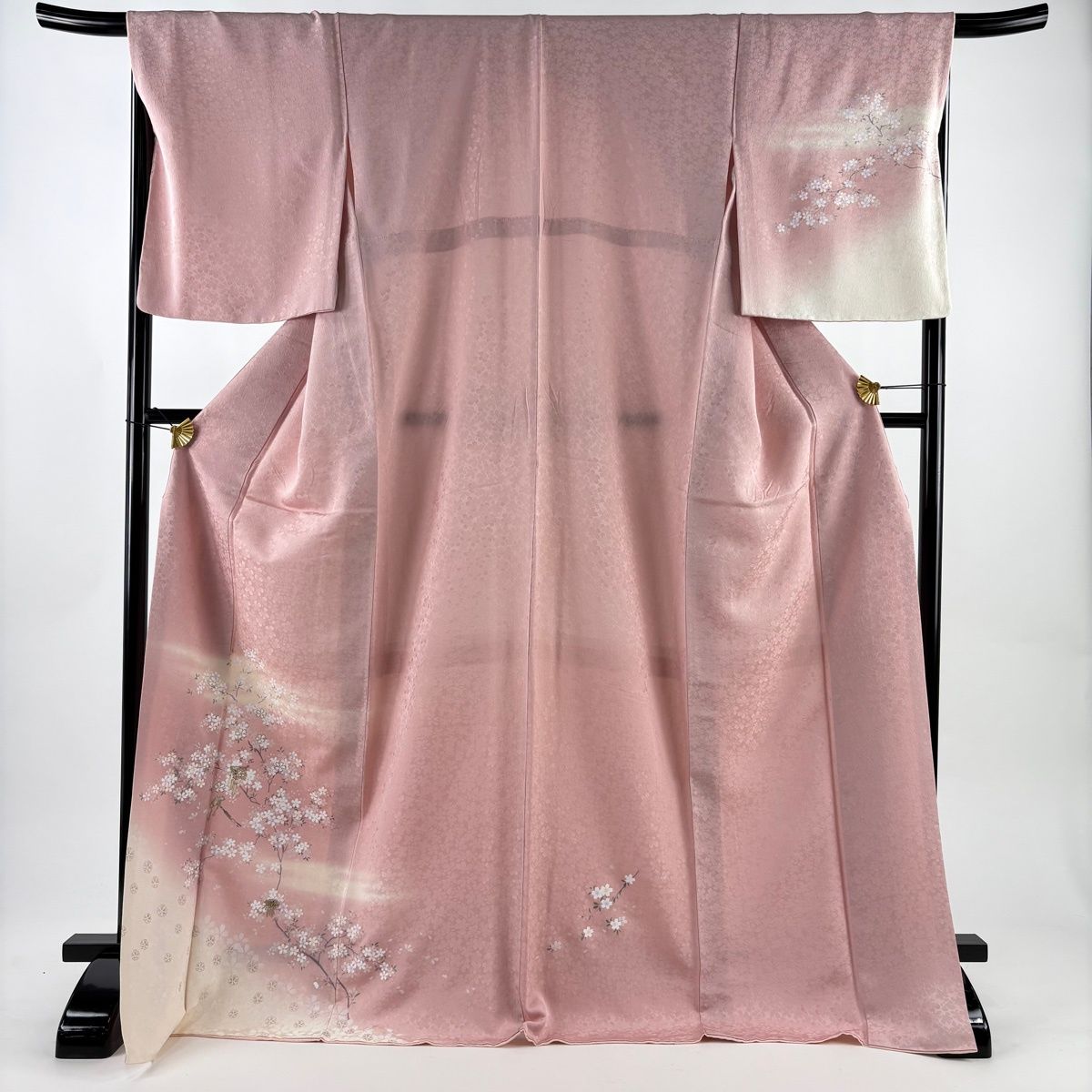 付下げ 身丈173.5 cm 裄丈68 L 袷 やまと 桜 扇 箔 金彩 薄ピンク 正絹 名品