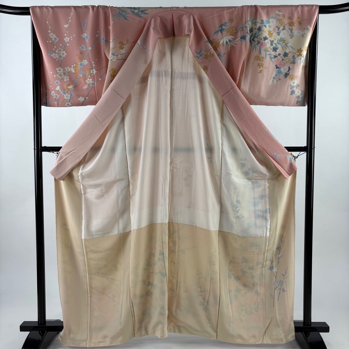  訪問着 身丈164 cm 裄丈68 L 袷 落款 草花 枝梅 ぼかし 金彩 ピンク 正絹 名品 訪問着 付け下げ 着物