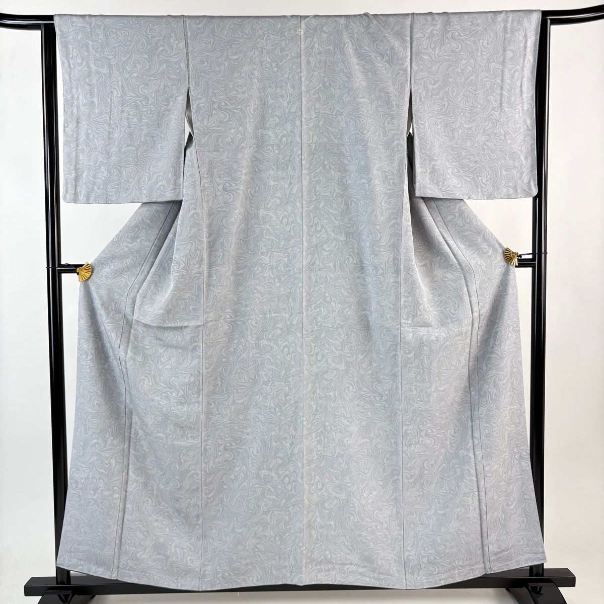 小紋 身丈159 cm 裄丈64 M 袷 墨流し 灰色 正絹 一つ紋