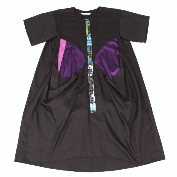 ツモリチサトTSUMORI CHISATO ポケットカラー切替半袖ワンピース 黒