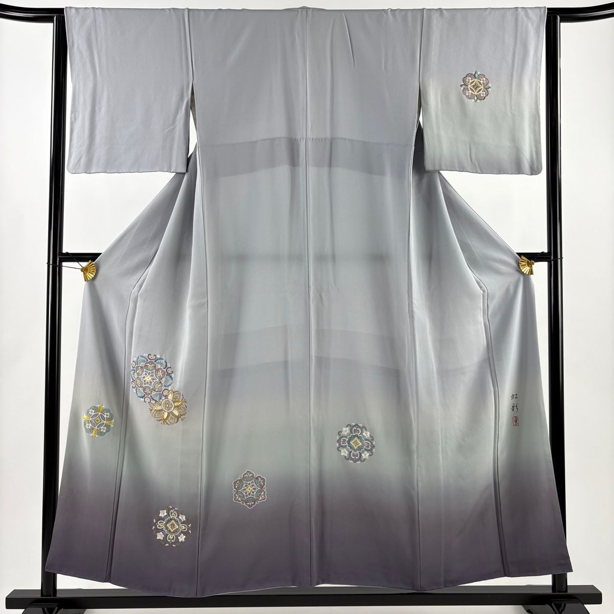 付下げ 身丈154.5 cm 裄丈63 S 袷 落款 華文 刺繍 金銀糸 青灰色 正絹