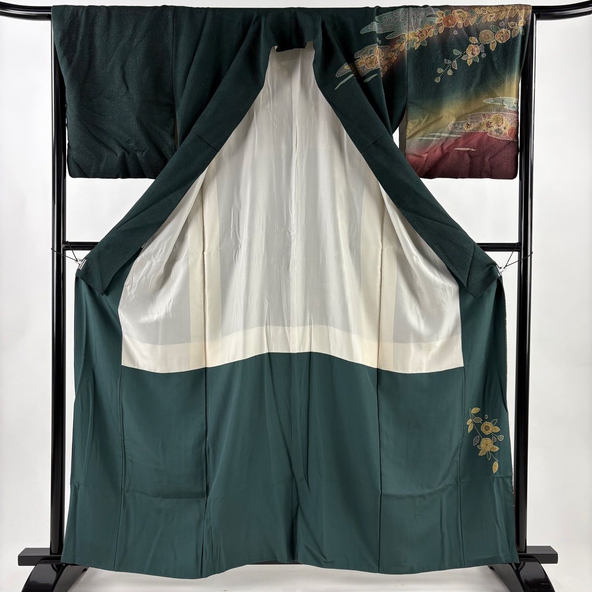  訪問着 身丈161 cm 裄丈65 5 M 袷 辻ヶ花 霞 金通し ぼかし 深緑 正絹 訪問着 付け下げ 着物