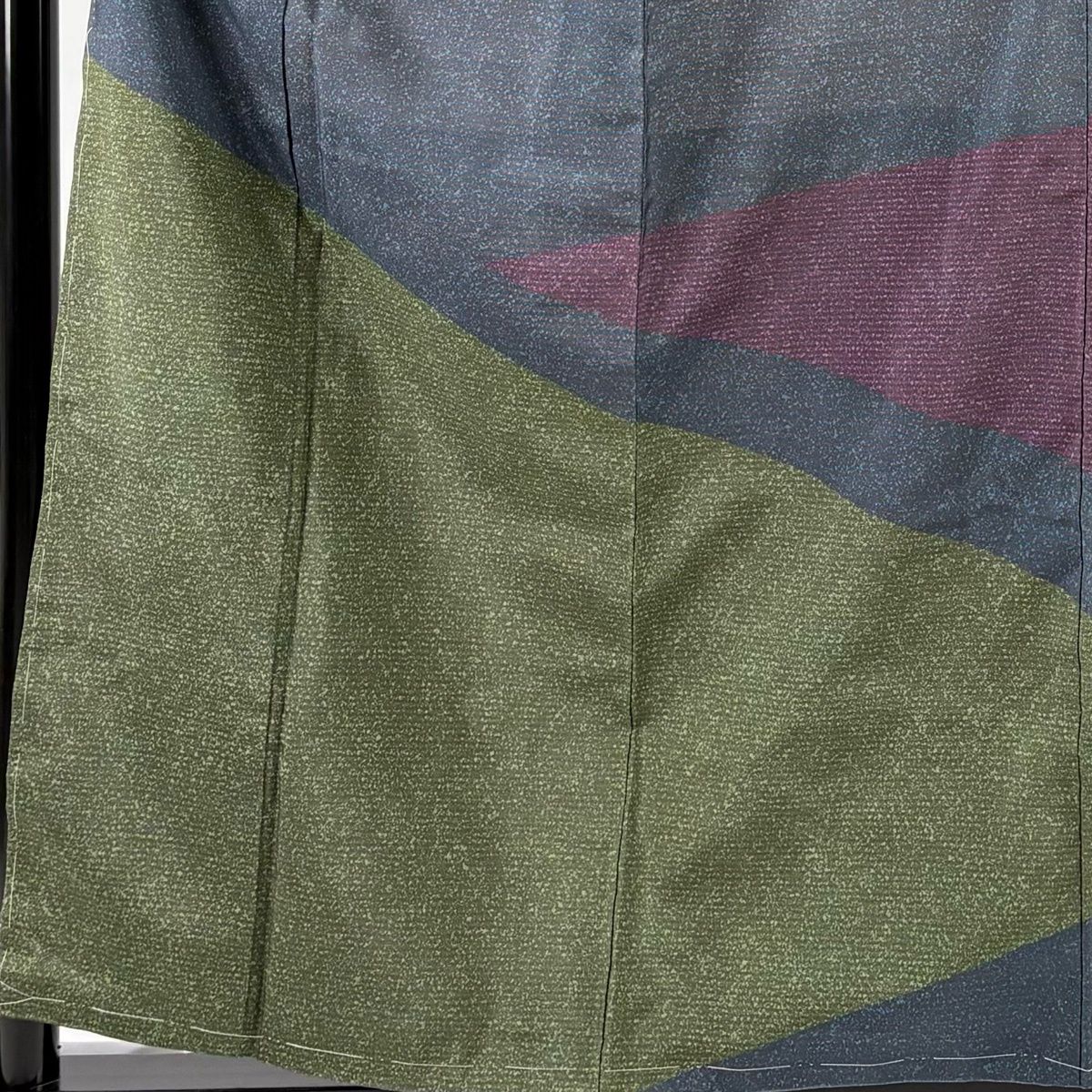 訪問着 身丈159.5 cm 裄丈62.5 S 袷 紬地 落款 幾何学模様 縞 深緑 正絹 名品