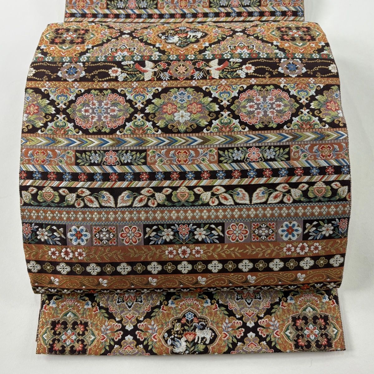 新品未使用品　小森草木染工房　全通博多織　袋帯　証紙付き　スコッチ加工 美品】 袋帯 逸品 落款 証紙 共箱付き 博多織 小森久 草木染 華横段 花