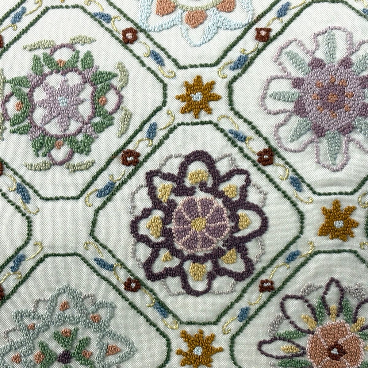 名古屋帯 蜀江華文 華文 相良刺繍 金糸 灰緑 正絹