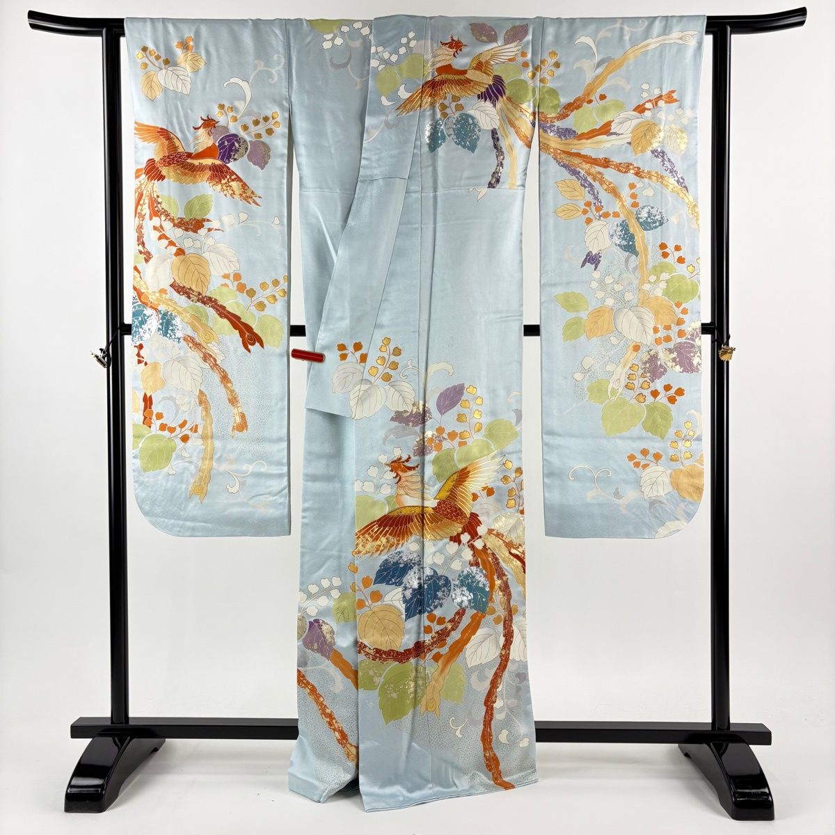 振袖 身丈166cm 裄丈68cm L 袷 千總 落款 鳳凰 桐 金銀彩 金糸 水色