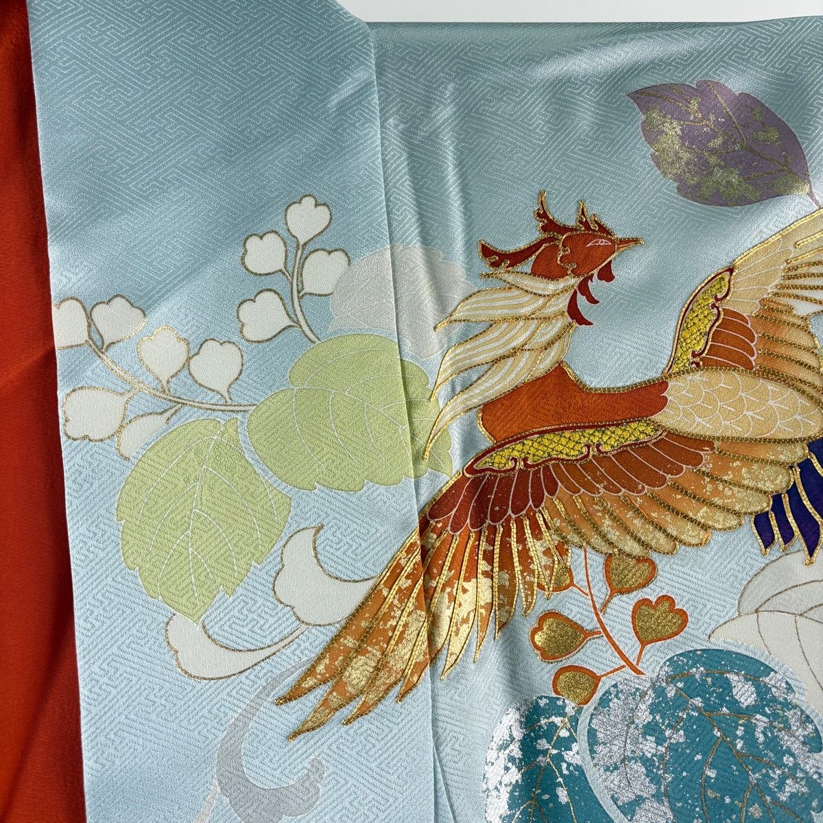 振袖 身丈166cm 裄丈68cm L 袷 千總 落款 鳳凰 桐 金銀彩 金糸 水色