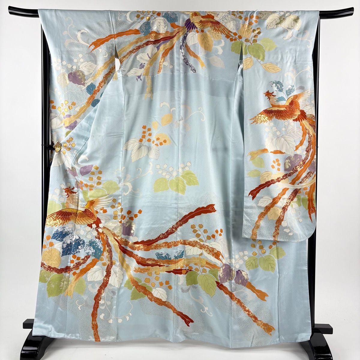 振袖 身丈166cm 裄丈68cm L 袷 千總 落款 鳳凰 桐 金銀彩 金糸 水色