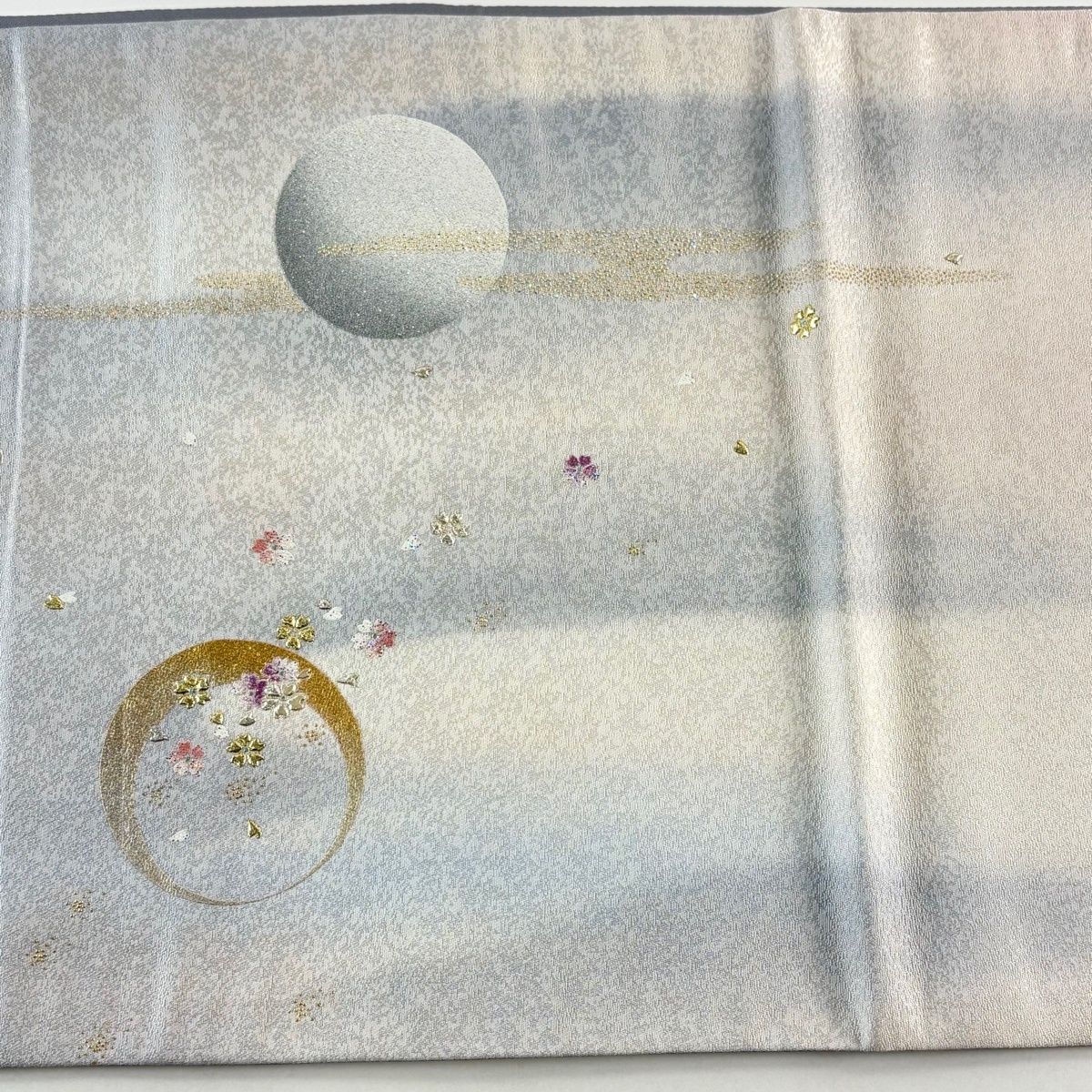 美品】 袋帯 逸品 和田光正 落款 姫 月 銀通し 金銀彩 青灰色 お太鼓柄