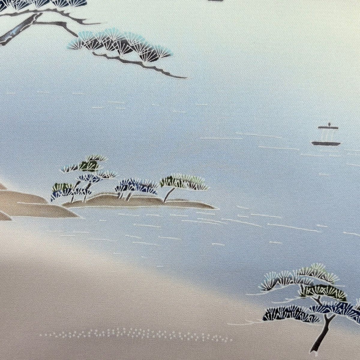 名古屋帯 落款 風景 舟 ぼかし 薄紫 正絹