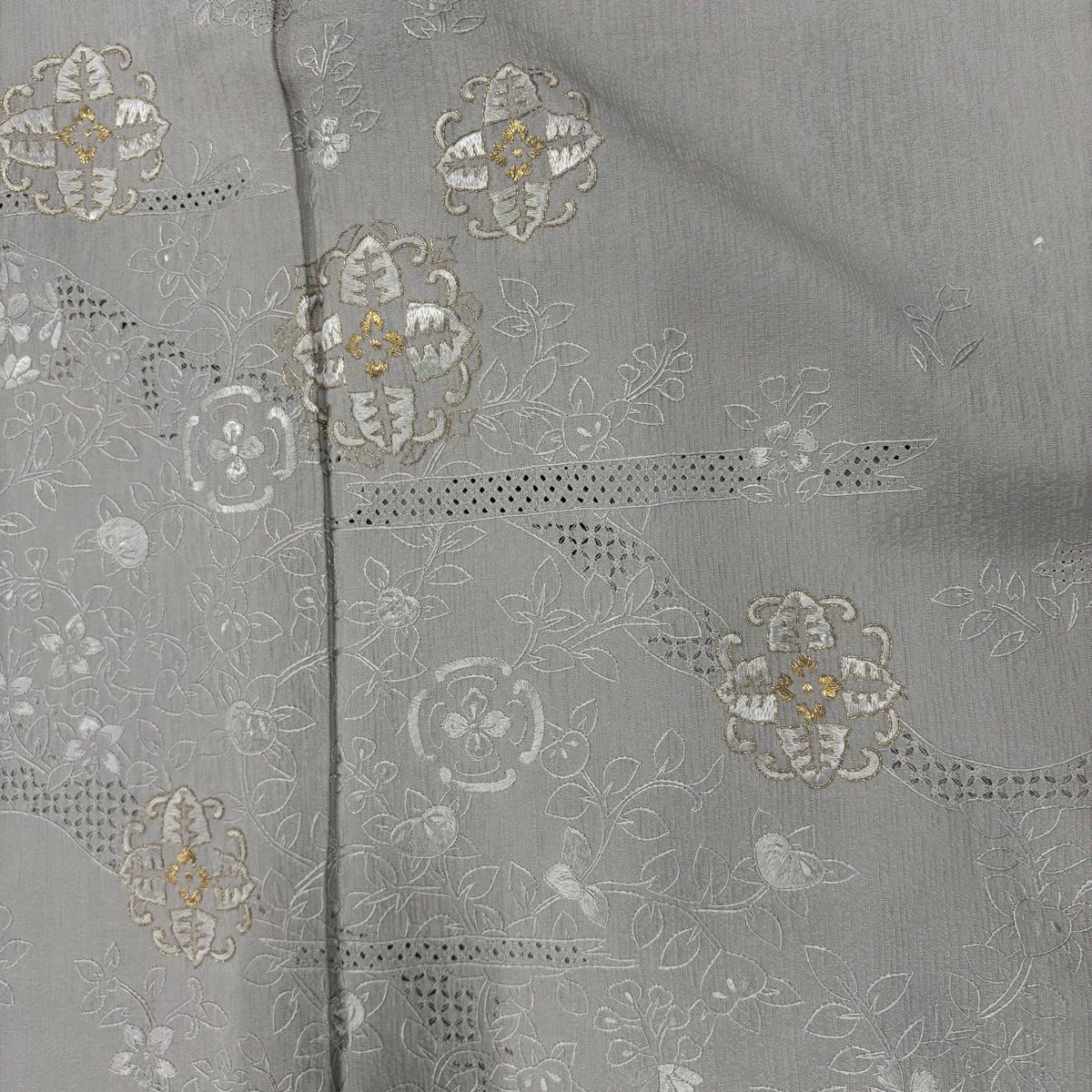  訪問着 身丈163.5 cm 裄丈64.5 M 袷 華文 橘 刺繍 金糸 灰色 正絹 訪問着 付け下げ 着物