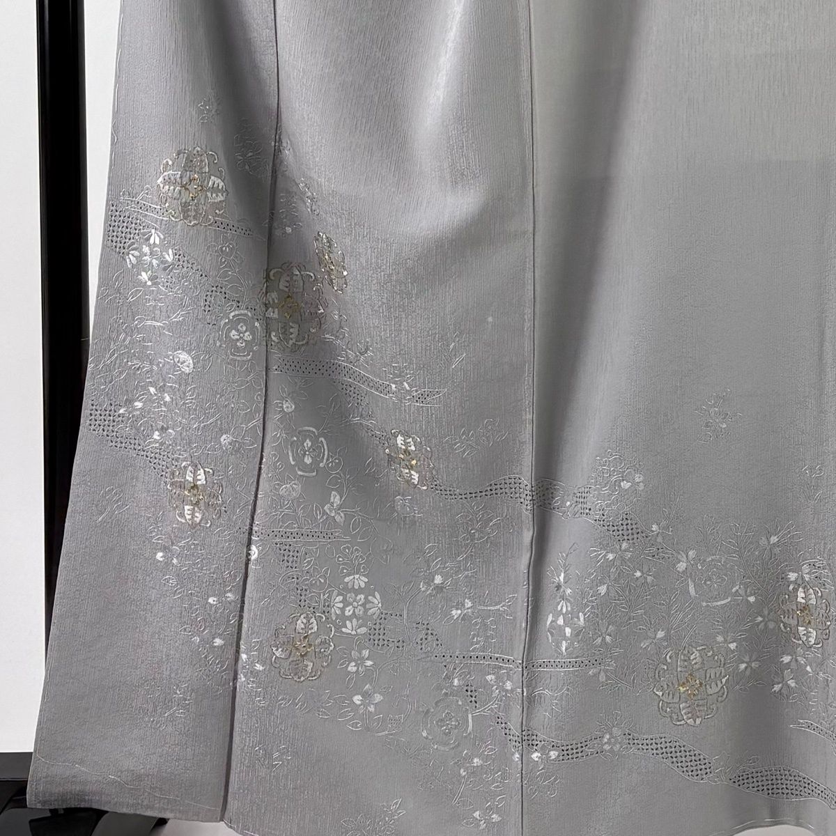 訪問着 身丈163.5 cm 裄丈64.5 M 袷 華文 橘 刺繍 金糸 灰色 正絹 名品