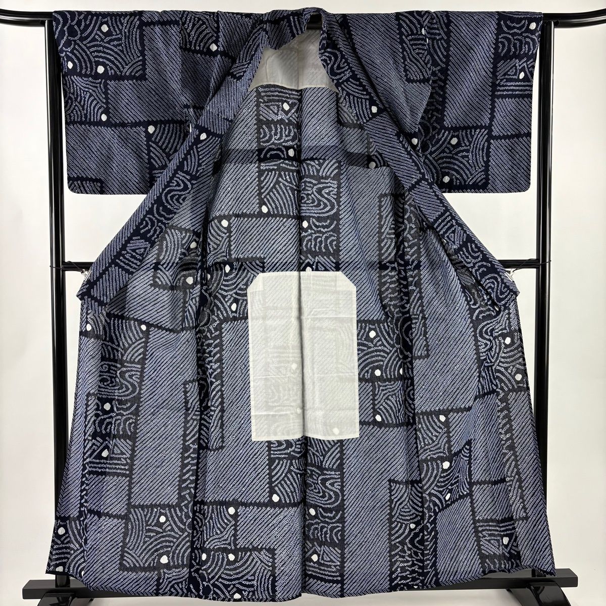  浴衣 身丈160 cm 裄丈64 M 絞り浴衣 波 幾何学模様 濃紺 綿 浴衣単品 浴衣