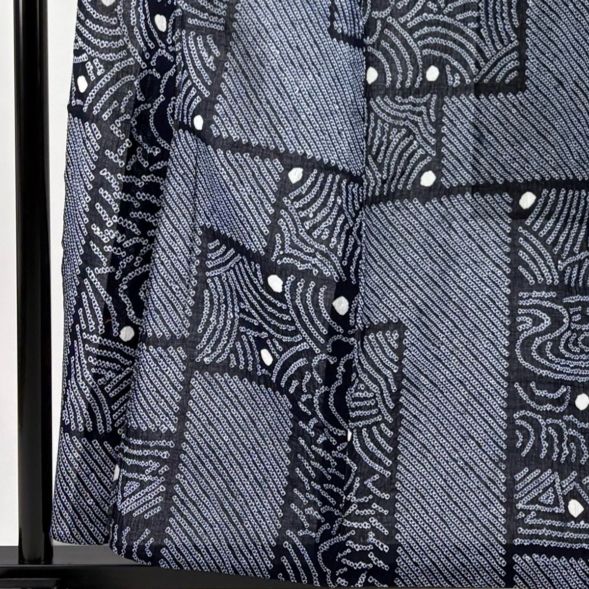 浴衣 身丈160 cm 裄丈64 M 絞り浴衣 波 幾何学模様 濃紺 綿 名品