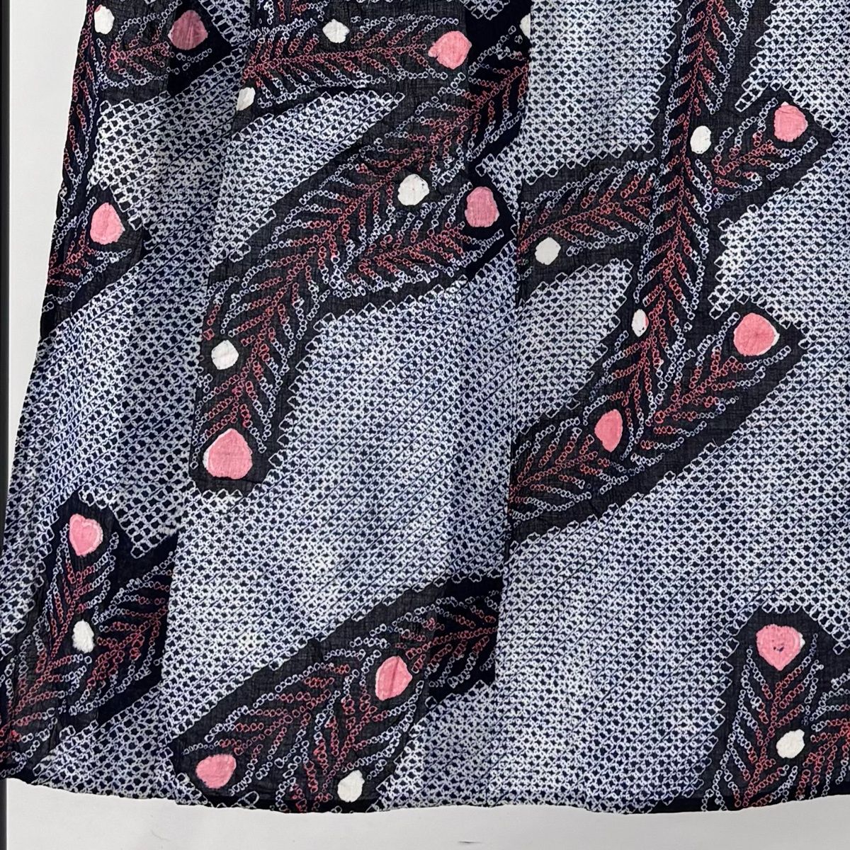 浴衣 身丈145.5 cm 裄丈61 S 絞り浴衣 孔雀の羽 紺色 綿 名品