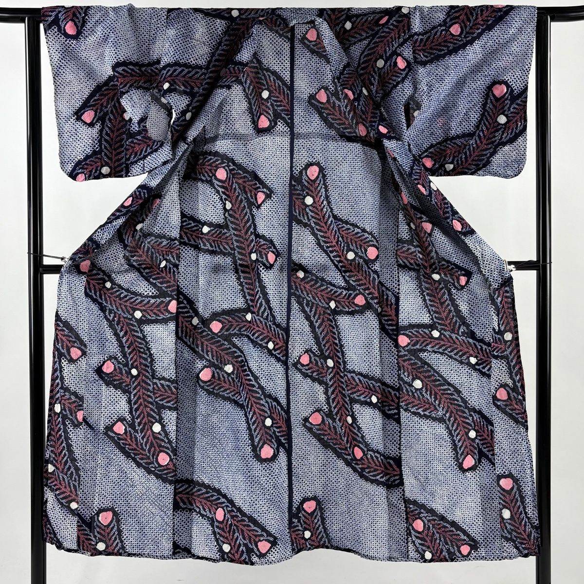  浴衣 身丈145.5 cm 裄丈61 S 絞り浴衣 孔雀の羽 紺色 綿 浴衣単品 浴衣