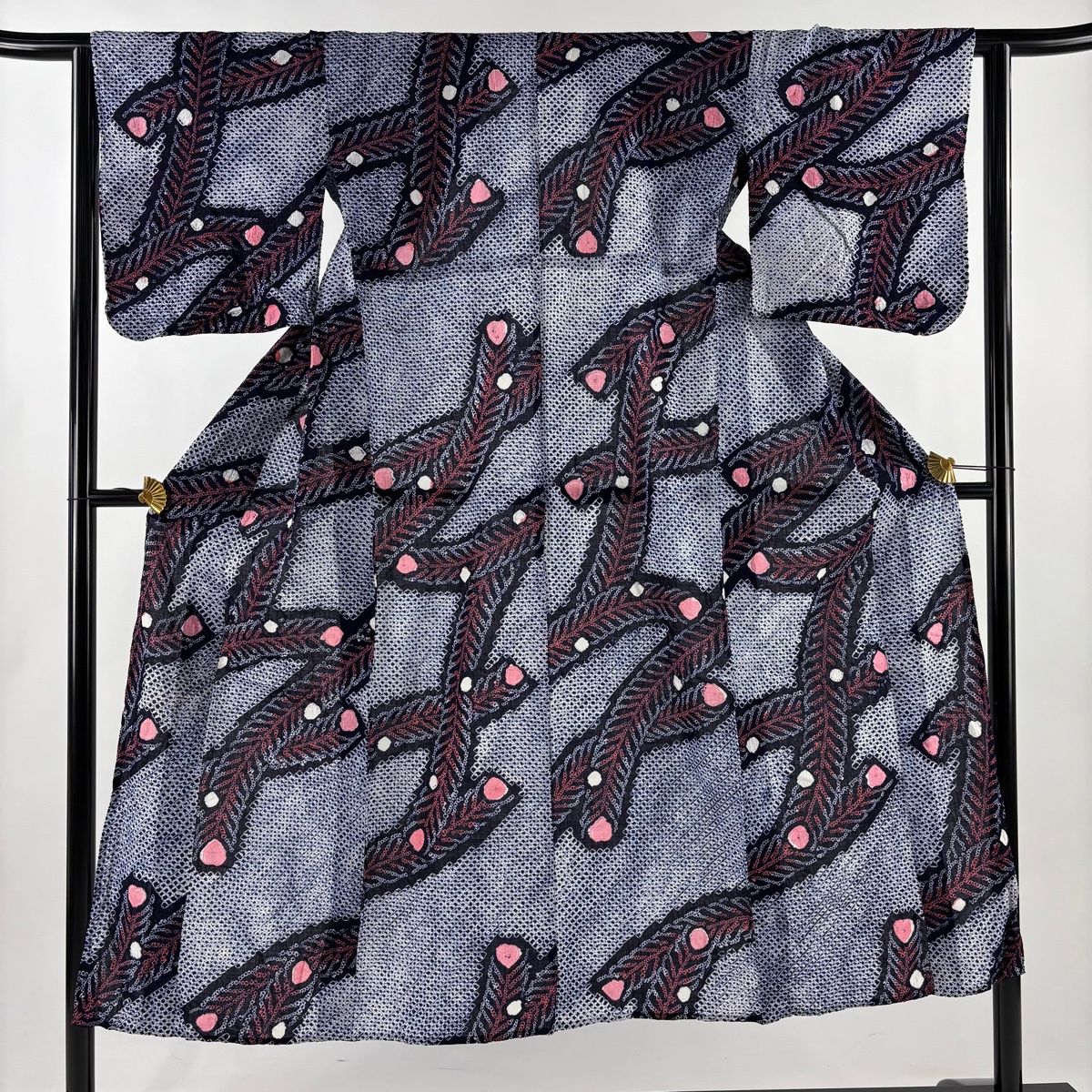 浴衣 身丈145.5 cm 裄丈61 S 絞り浴衣 孔雀の羽 紺色 綿