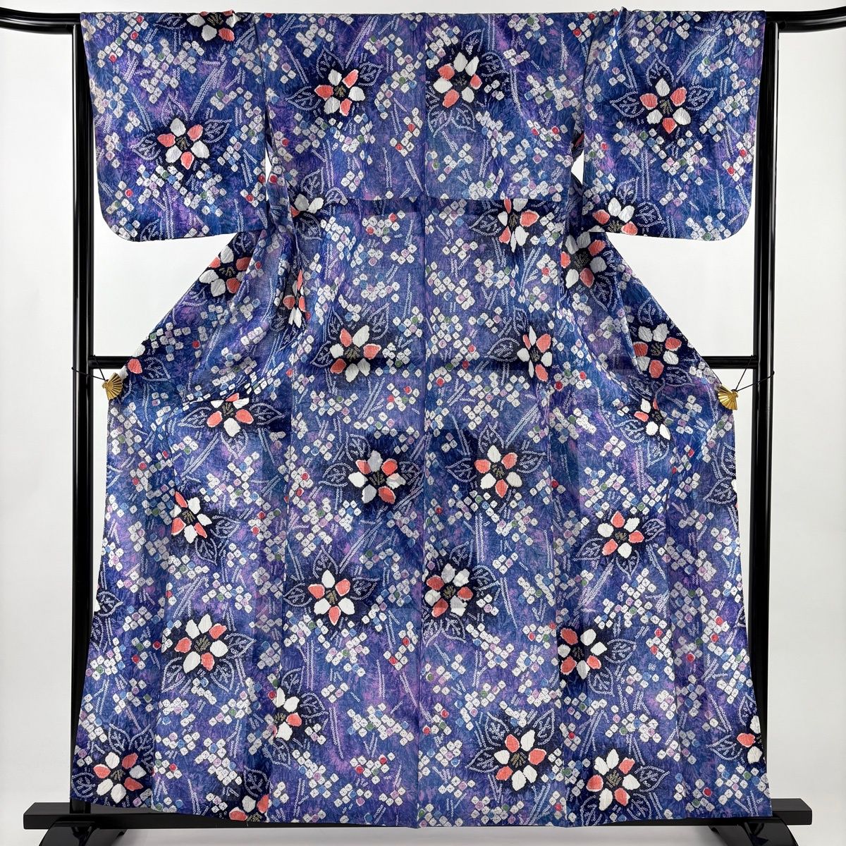 浴衣 身丈162 cm 裄丈65 5 M 絞り浴衣 草花 青紫 綿