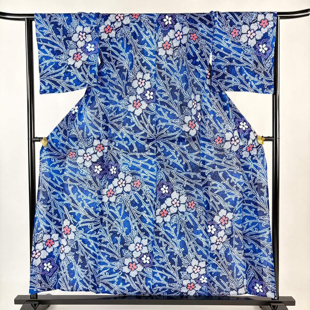 浴衣 身丈159 5 cm 裄丈65 M 絞り浴衣 草花 青 綿