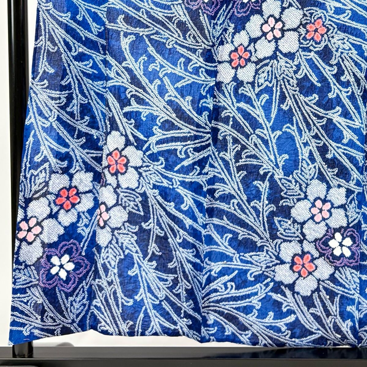 浴衣 身丈159.5 cm 裄丈65 M 絞り浴衣 草花 青 綿