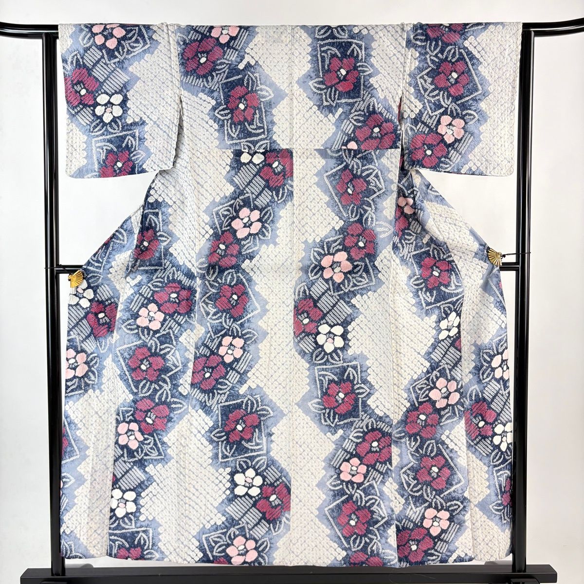 浴衣 身丈156 5 cm 裄丈64 M 絞り浴衣 草花 白 綿