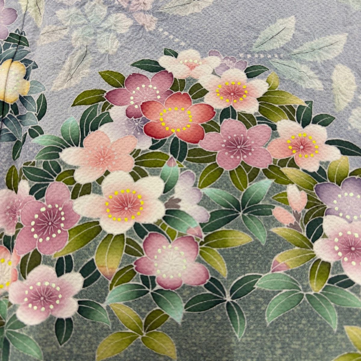  訪問着 身丈163 cm 裄丈67.5 L 袷 草花 流水 絞り ぼかし 青灰色 正絹 訪問着 付け下げ 着物