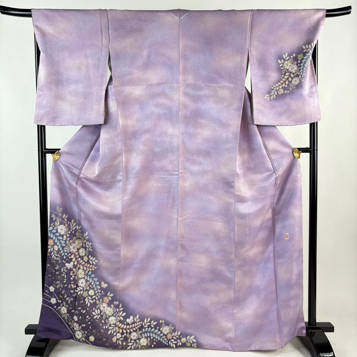 付下げ 身丈166.5cm 裄丈69cm L 袷 翠山工房 やまと 落款 辻が花 銀