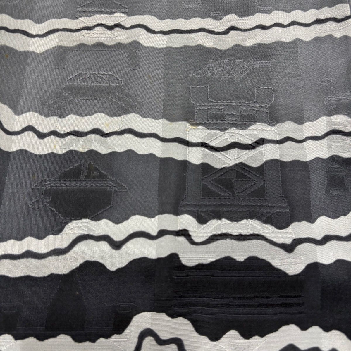  小紋 身丈160.5 cm 裄丈66.5 M 袷 大久保玄才 落款 よろけ縞 地紋 黒灰 正絹 小紋 着物