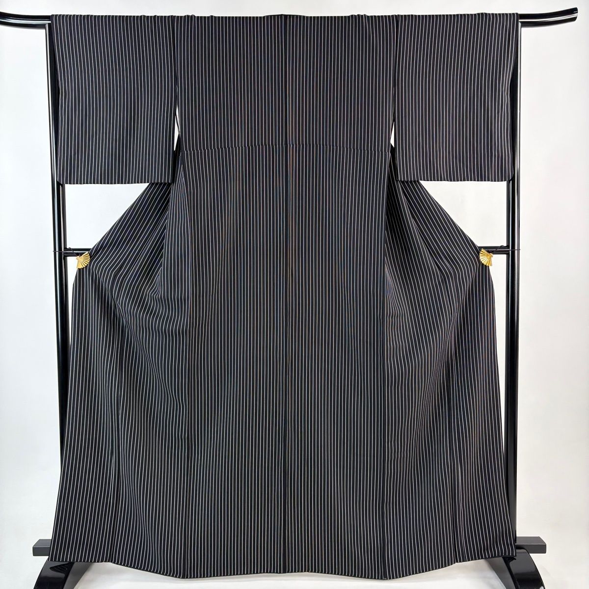 小紋 身丈165 cm 裄丈66 M 袷 縦縞 黒 正絹