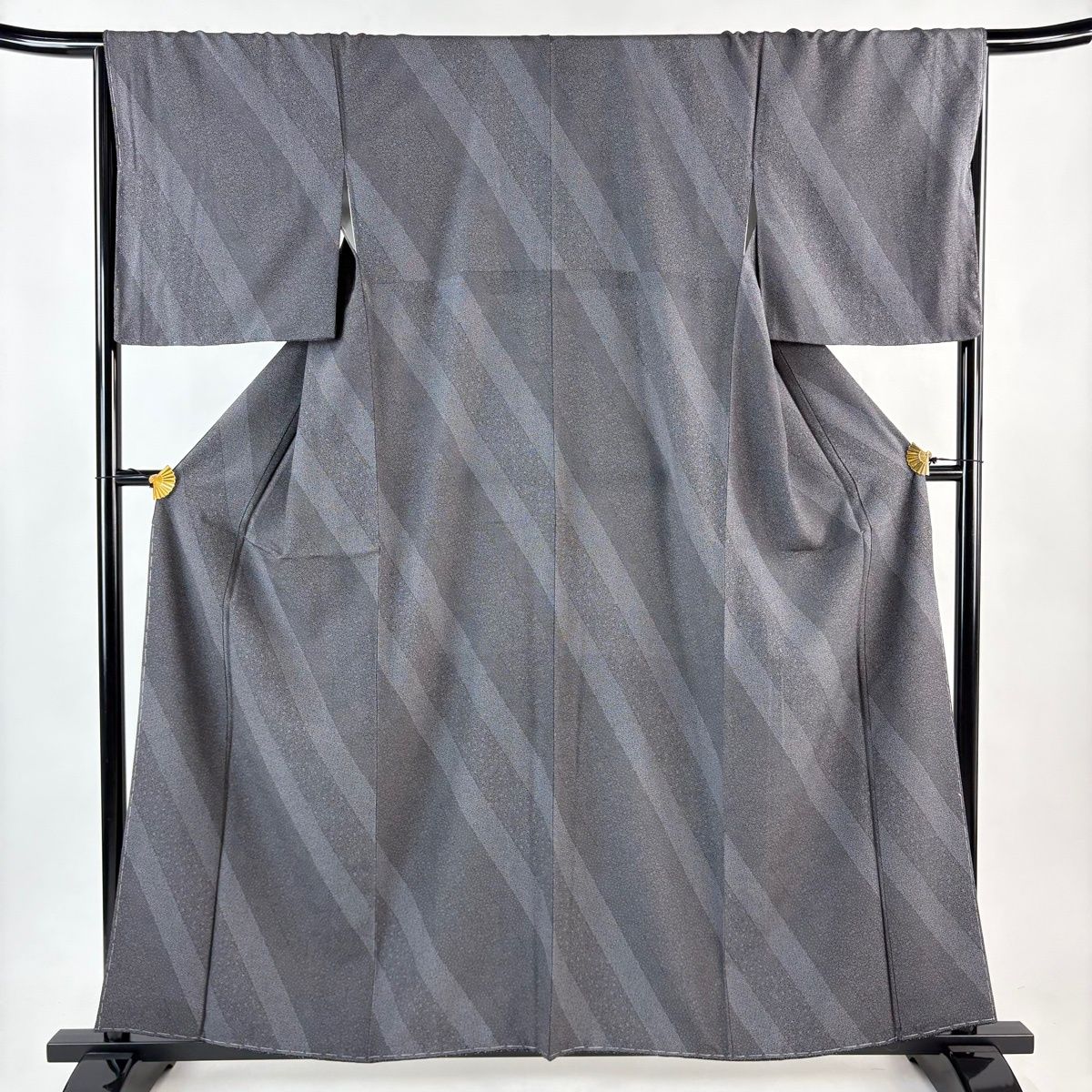 美品】 江戸小紋 身丈159cm 裄丈68cm L 袷 斜縞 寄せ柄 墨色 正絹 名品