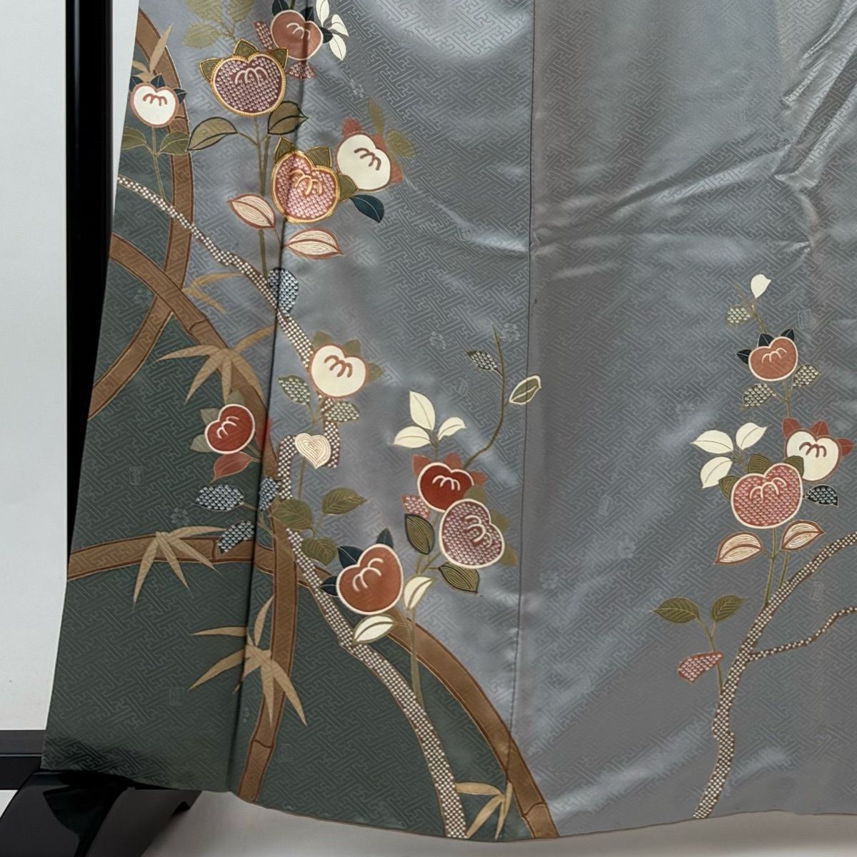 付下げ 身丈162.5 cm 裄丈65 M 袷 吾妻徳穂 落款 橘 笹 金糸 金彩 灰色 正絹 名品