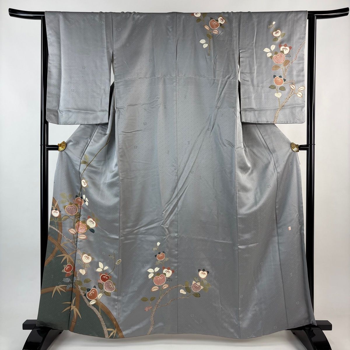 付下げ 身丈162 5 cm 裄丈65 M 袷 吾妻徳穂 落款 橘 笹 金糸 金彩 灰色 正絹