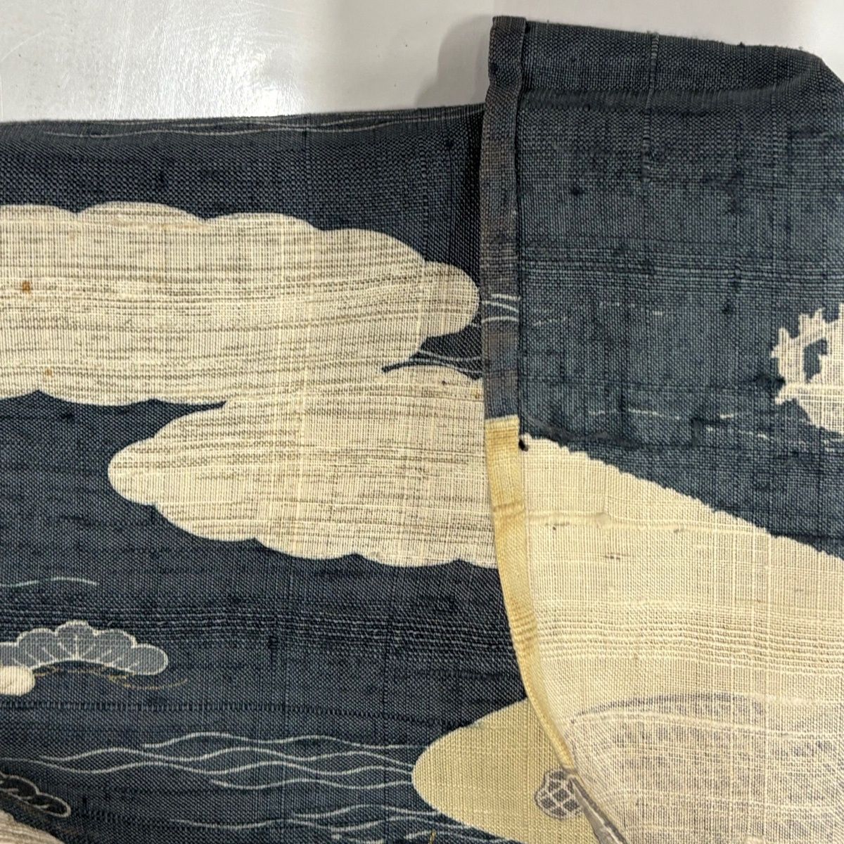  訪問着 身丈163 cm 裄丈64 M 単衣 紬地 風景 舟 金彩 ベージュ 正絹 訪問着 付け下げ 着物