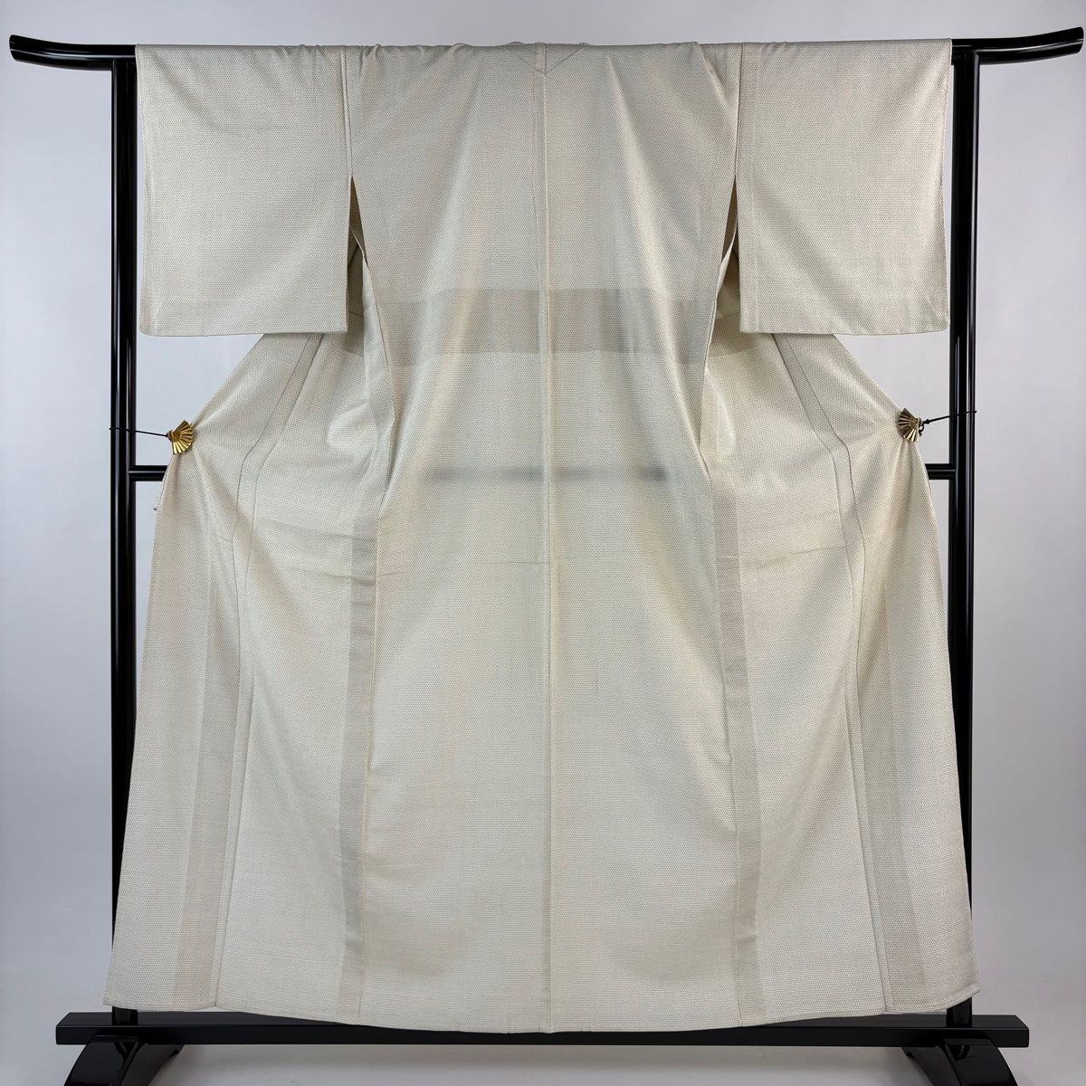 お召 身丈158 cm 裄丈64 M 単衣 本塩沢 証紙 絣柄 クリーム 正絹 名品