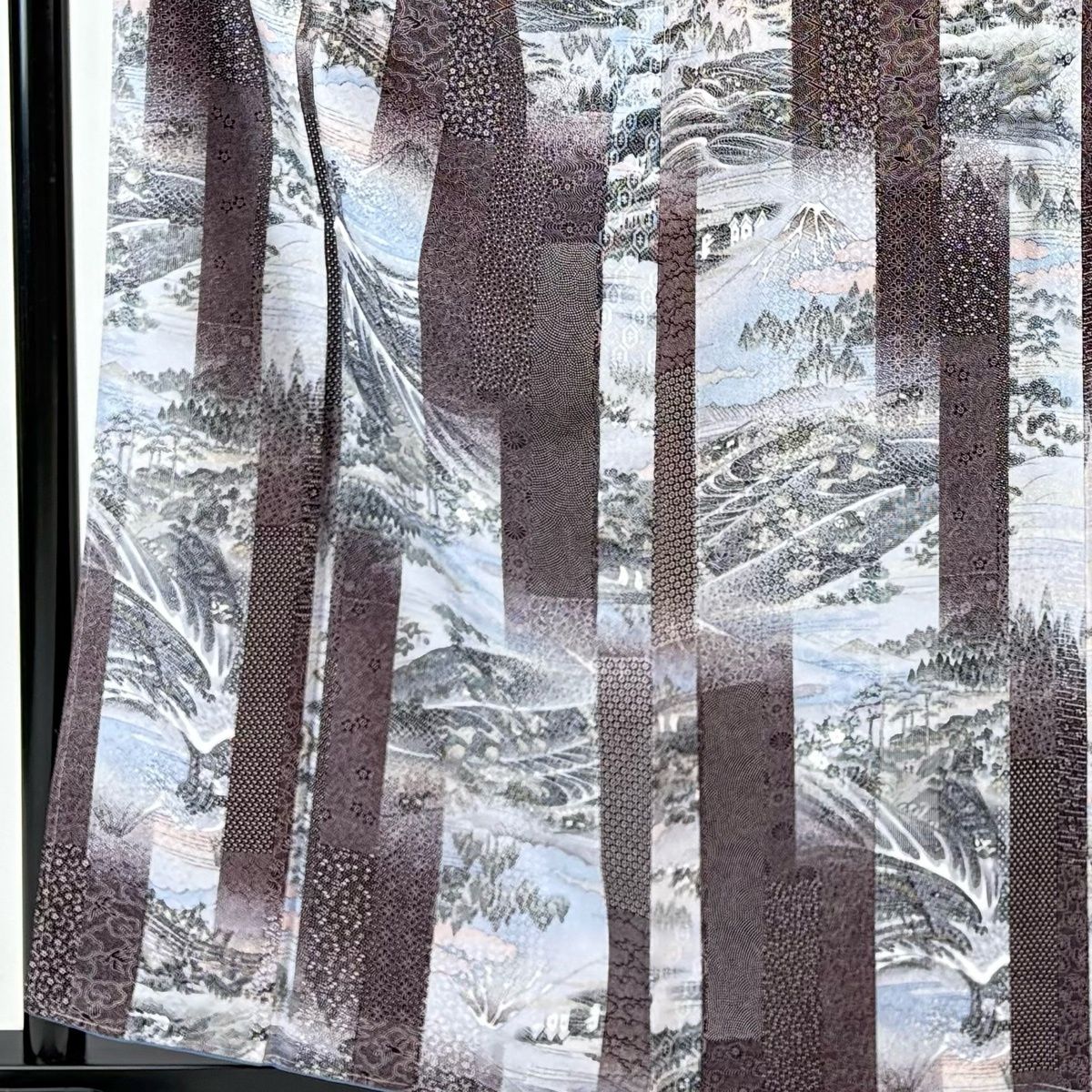 小紋 身丈159 cm 裄丈65 M 袷 風景 波頭 茶紫 正絹