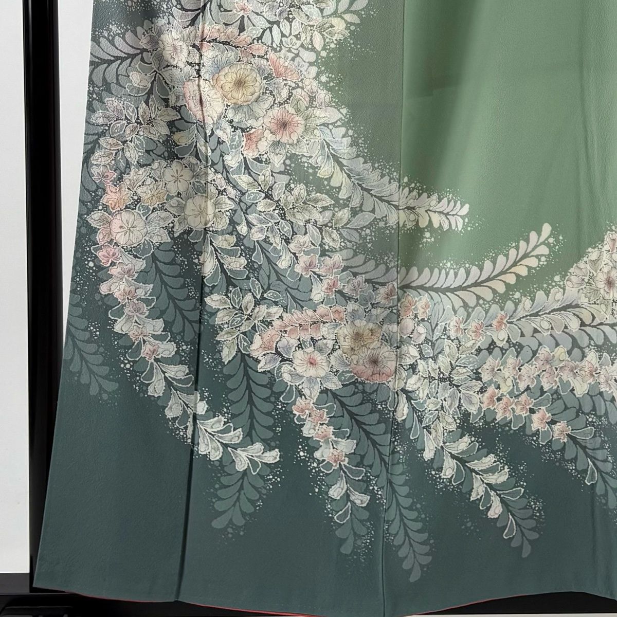 訪問着 身丈158.5 cm 裄丈63.5 S 袷 辻が花 染め分け ぼかし 灰緑 正絹 名品