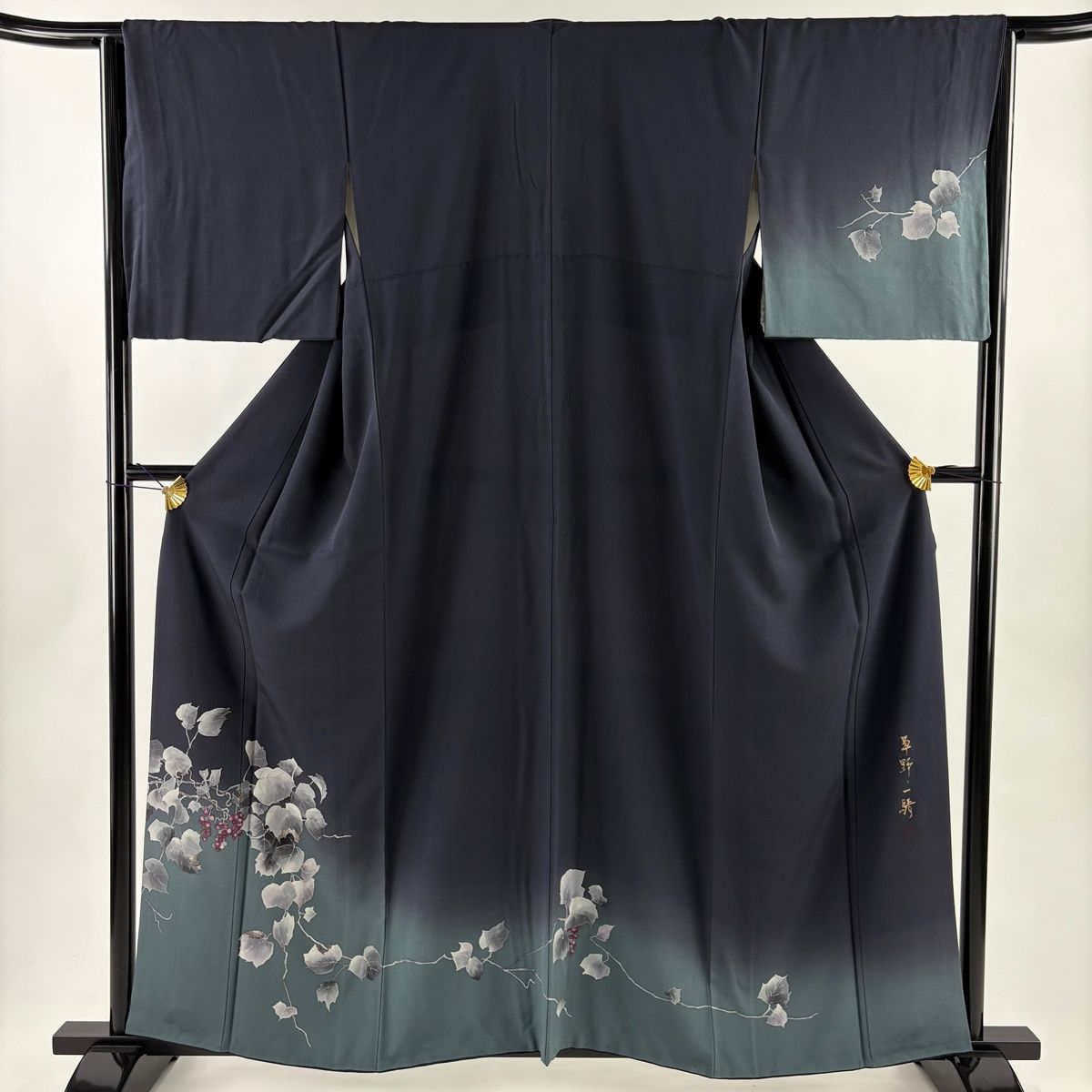 付下げ 身丈159.5cm 裄丈66.5cm M 袷 草野一騎 落款 葡萄 染め分け
